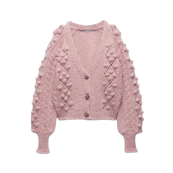 Zara cardigan chunky Pink Cardigan wool alpaca blend small - Picture 2 of 15